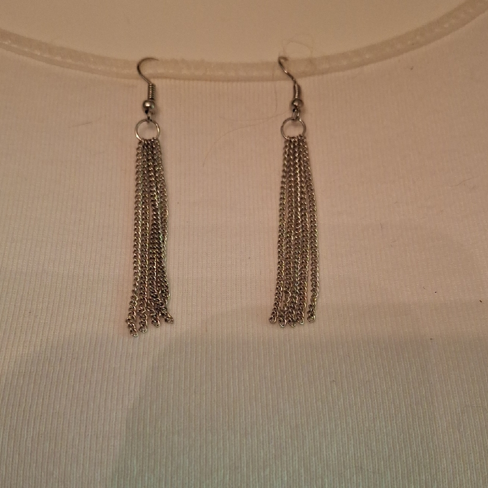 Elegant Faux Silver Tassel Earrings